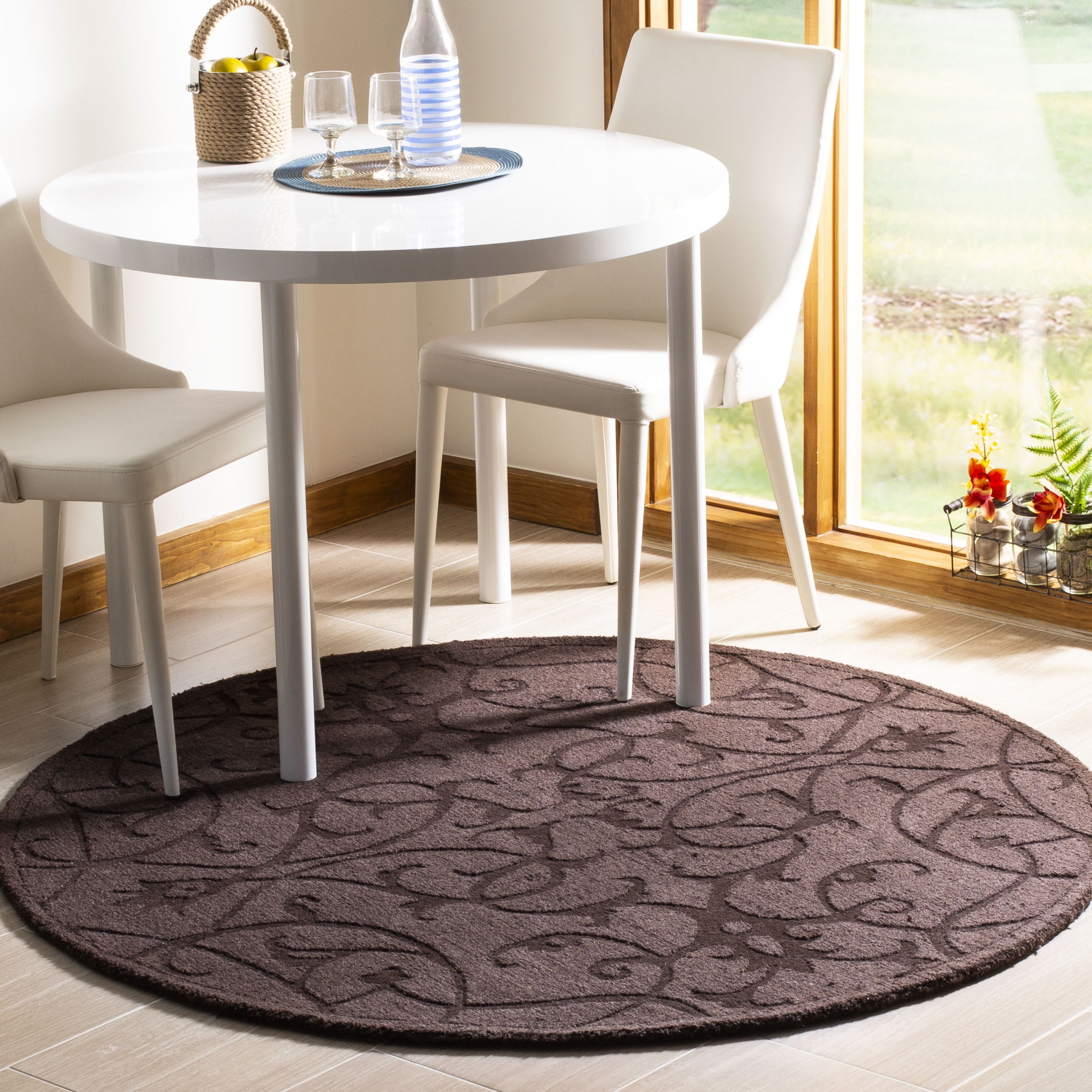 Handmade Round Gray Wool Tufted Area Rug