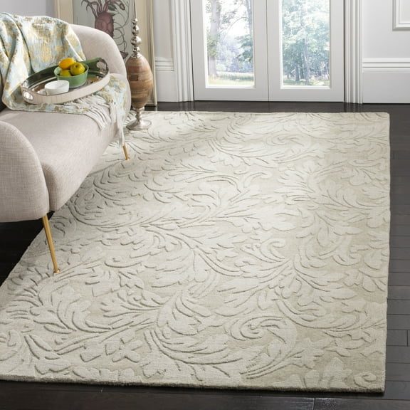 SAFAVIEH Impressions Emmalyn Textured Floral Wool Area Rug, Sage, 4' x 6'