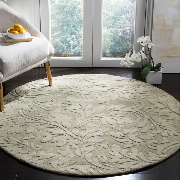 SAFAVIEH Impressions Emmalyn Textured Floral Wool Area Rug, Sage, 5' x 5' Round