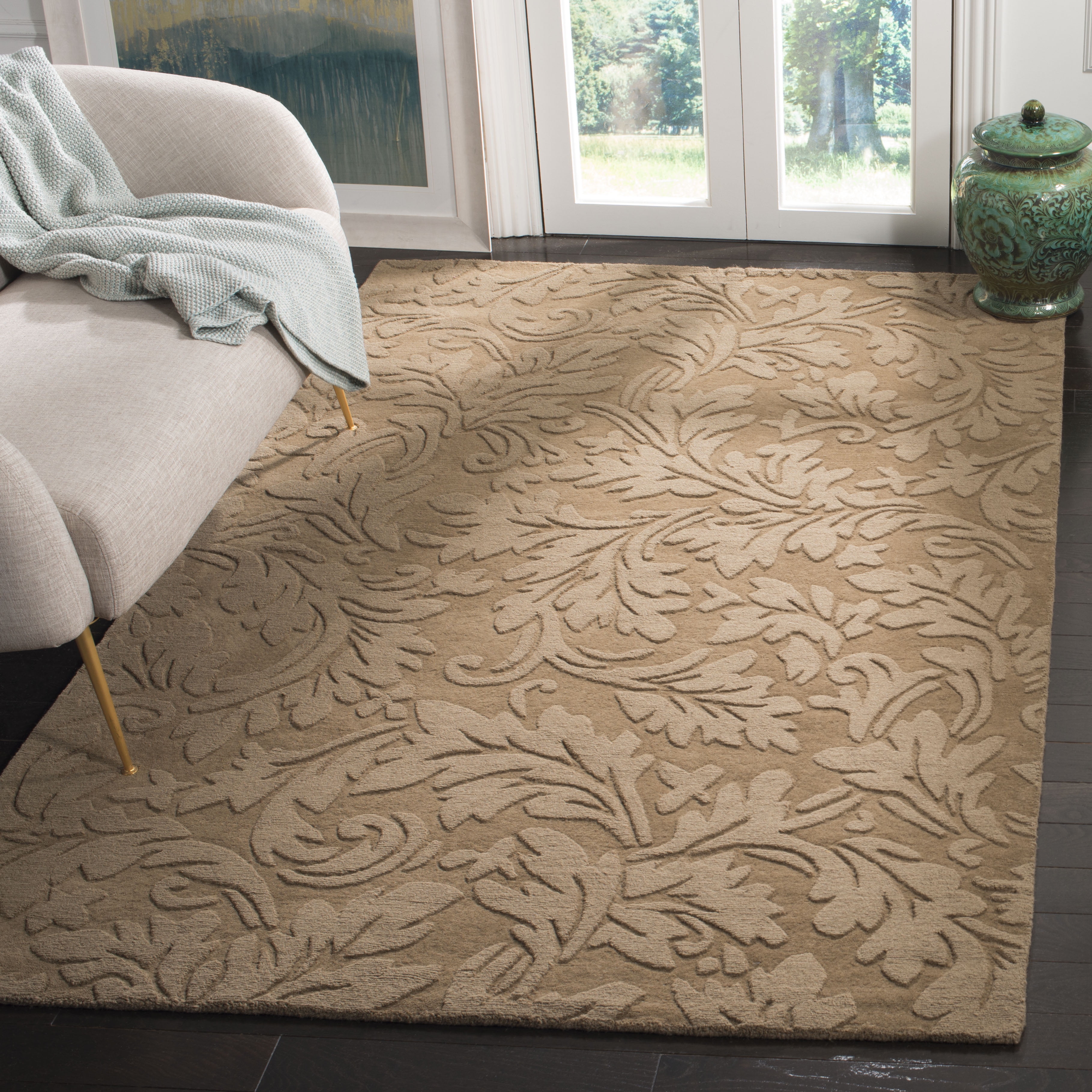 Hand-Tufted Light Brown Wool and Cotton Square Rug