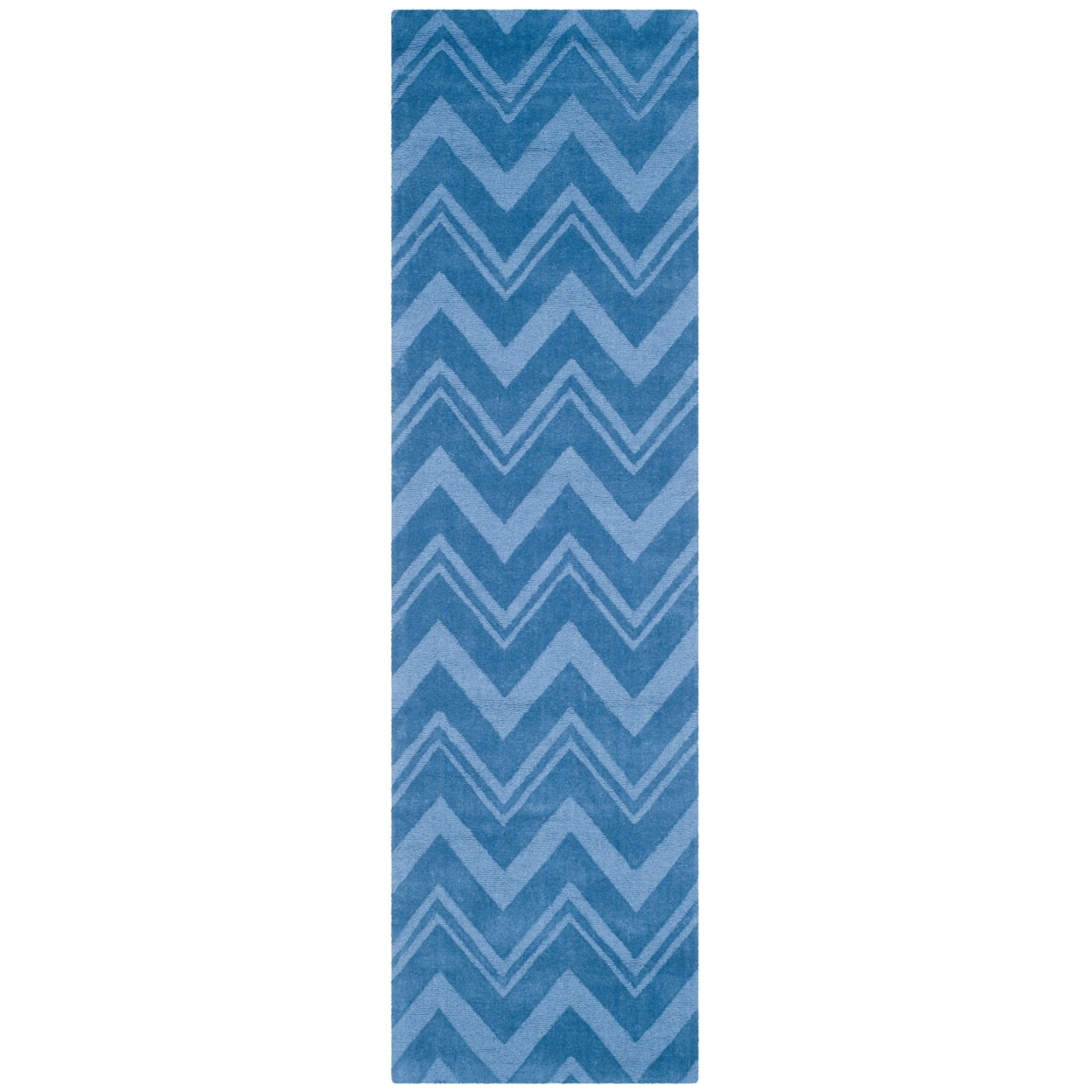 Blue Wool Hand-Tufted Chevron Runner Rug, 2' 3" x 8'