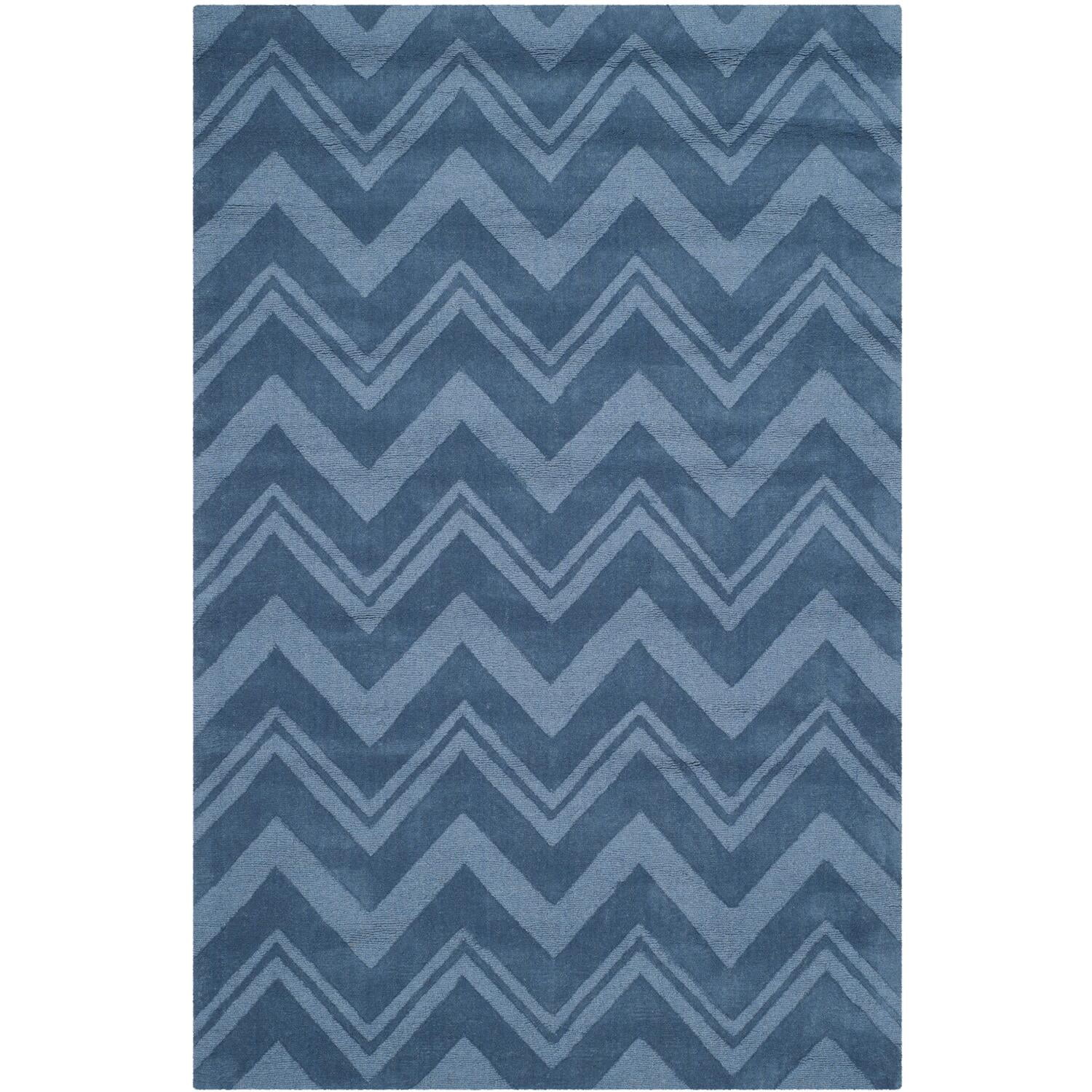 Blue Hand-Tufted Wool and Cotton 4' x 6' Area Rug