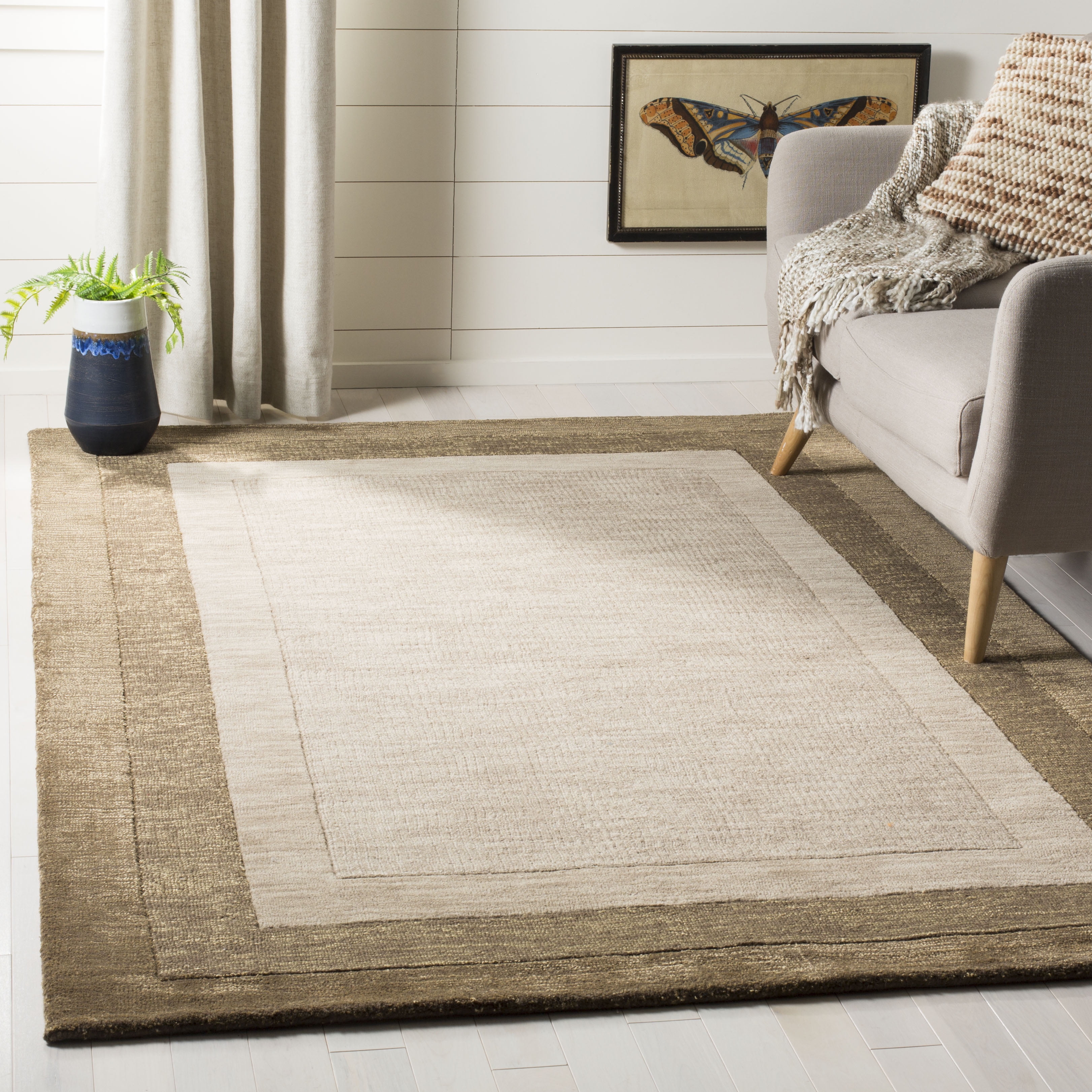 Beige and Brown Hand-Tufted Wool 4' x 6' Area Rug