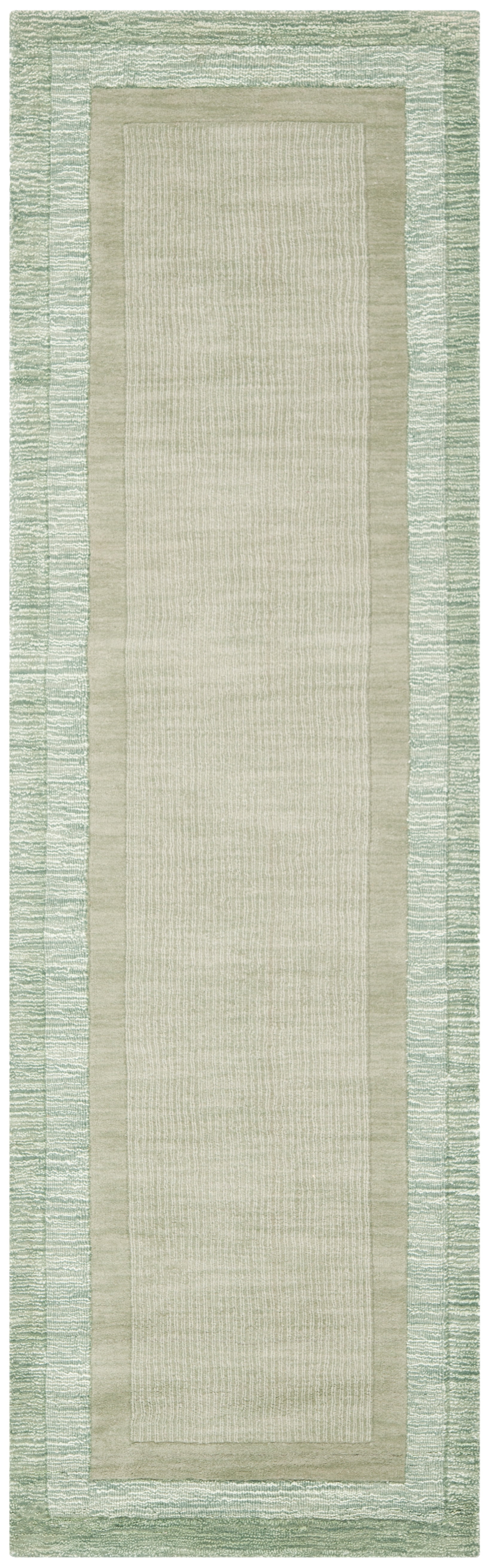 Green and Beige Wool Hand-Tufted Runner Rug 2' 3" x 8'