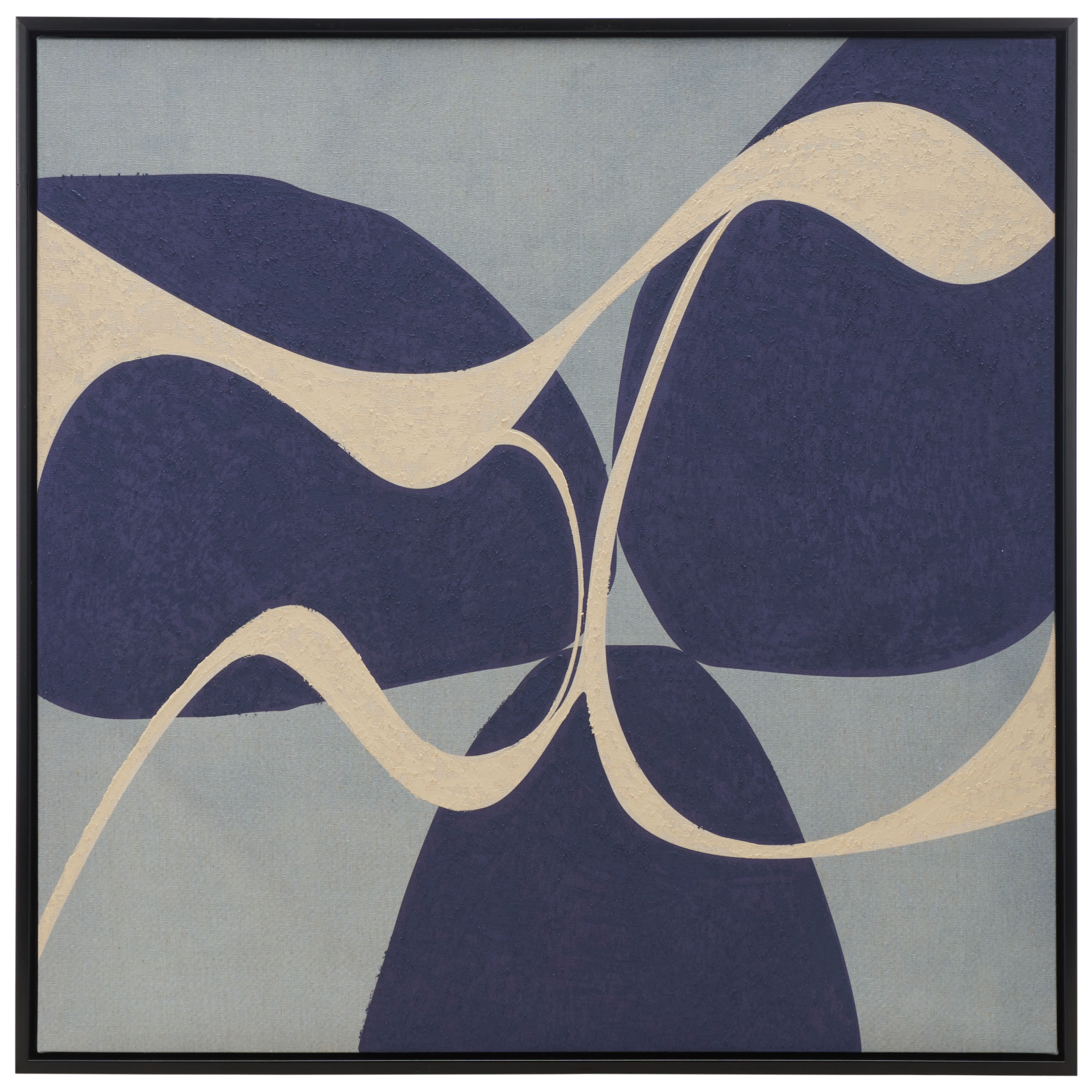 Blue and Ivory Abstract Framed Canvas Wall Art, 28" Square