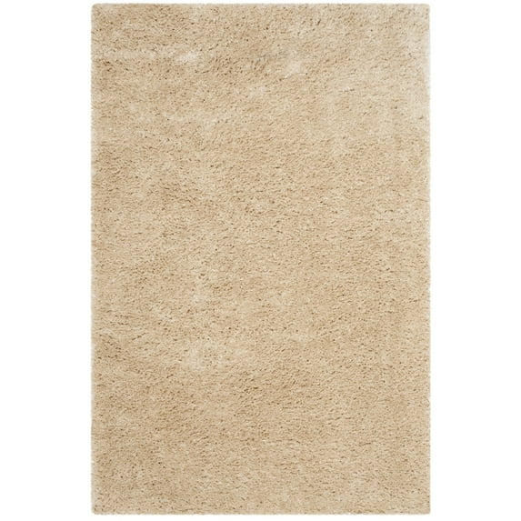 SAFAVIEH Indie Balfour Solid Polyester Shag Area Rug, Light Beige, 4' x 6'