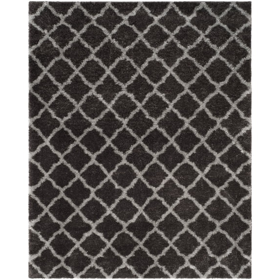 SAFAVIEH Indie Careen Geometric Polyester Shag Area Rug, Dark Grey/Grey, 6'7" x 9'2"