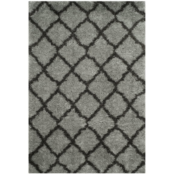 SAFAVIEH Indie Careen Geometric Polyester Shag Area Rug, Grey/Dark Grey, 3' x 5'