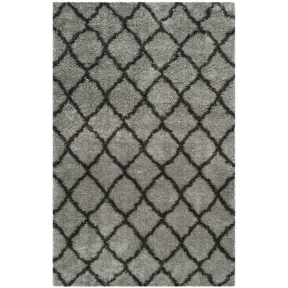 SAFAVIEH Indie Careen Geometric Polyester Shag Area Rug, Grey/Dark Grey, 5'1" x 7'6"