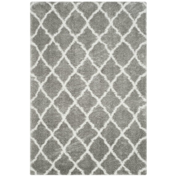 SAFAVIEH Indie Careen Geometric Polyester Shag Area Rug, Grey/Ivory, 5'1" x 7'6"