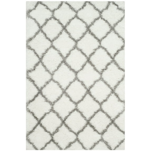 SAFAVIEH Indie Careen Geometric Polyester Shag Area Rug, Ivory/Grey, 3' x 5'