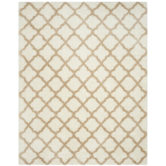 SAFAVIEH Indie Careen Geometric Polyester Shag Area Rug, Ivory/Light Beige, 3' x 5'