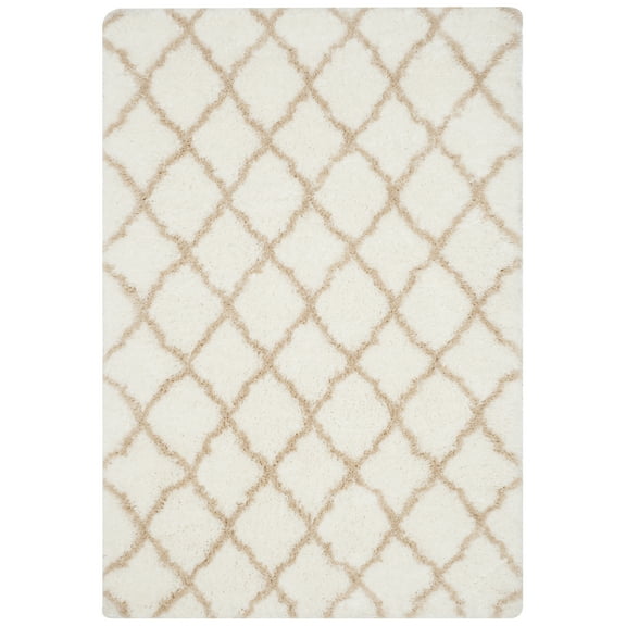 SAFAVIEH Indie Careen Geometric Shag Area Rug, Ivory/Light Beige, 4' x 6'