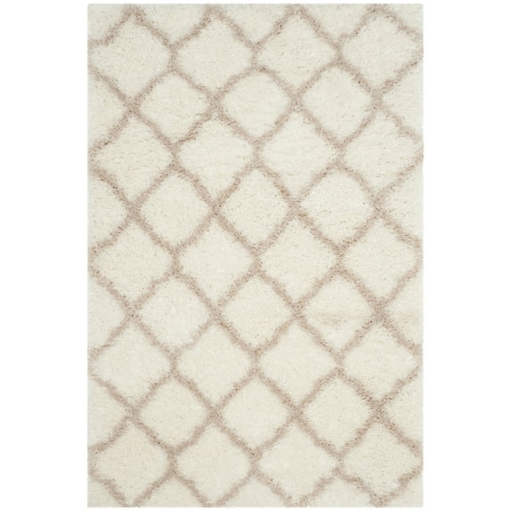 SAFAVIEH Indie Careen Geometric Polyester Shag Area Rug, Ivory/Mushroom, 3' x 5'