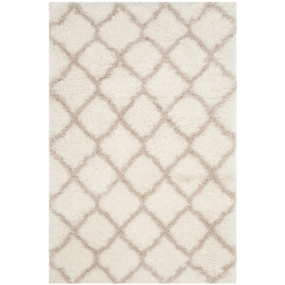 SAFAVIEH Indie Careen Geometric Polyester Shag Area Rug, Ivory/Mushroom, 4' x 6'