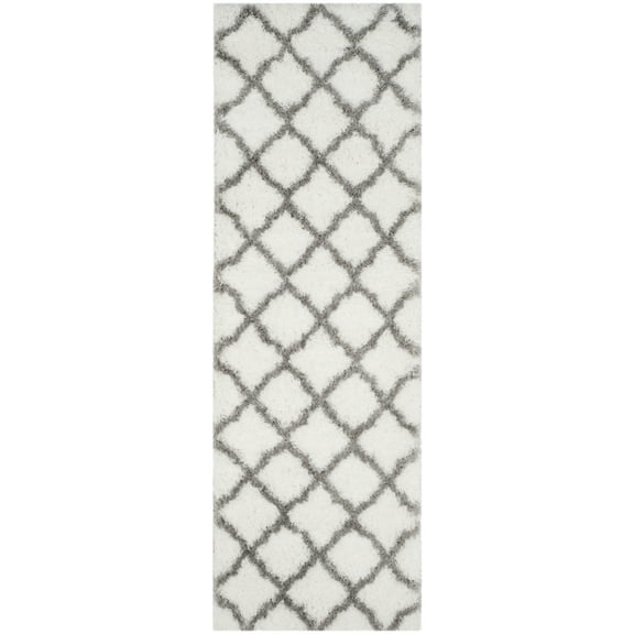 SAFAVIEH Indie Careen Geometric Polyester Shag Runner Rug, Ivory/Grey, 2'3" x 7'