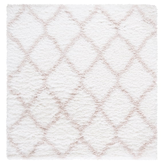 SAFAVIEH Indie Careen Geometric Shag Area Rug, Ivory/Mushroom, 4' x 4' Square
