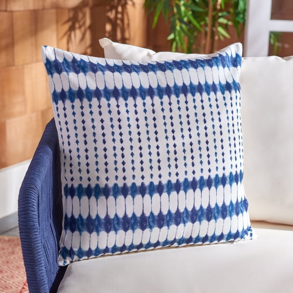 SAFAVIEH Indoor/Outdoor Abstract Pillow, 18" x 18", Navy/White