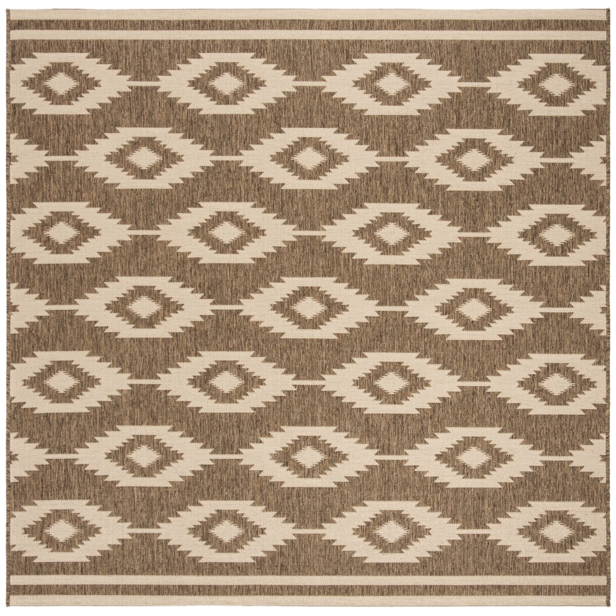 Cream and Beige Geometric Square Synthetic Area Rug