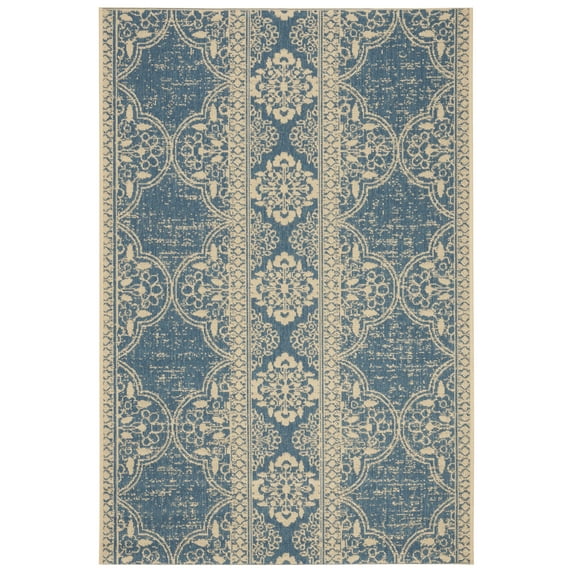 SAFAVIEH Beach House Justine Geometric Indoor/Outdoor Area Rug, Cream/Blue, 3' x 5'