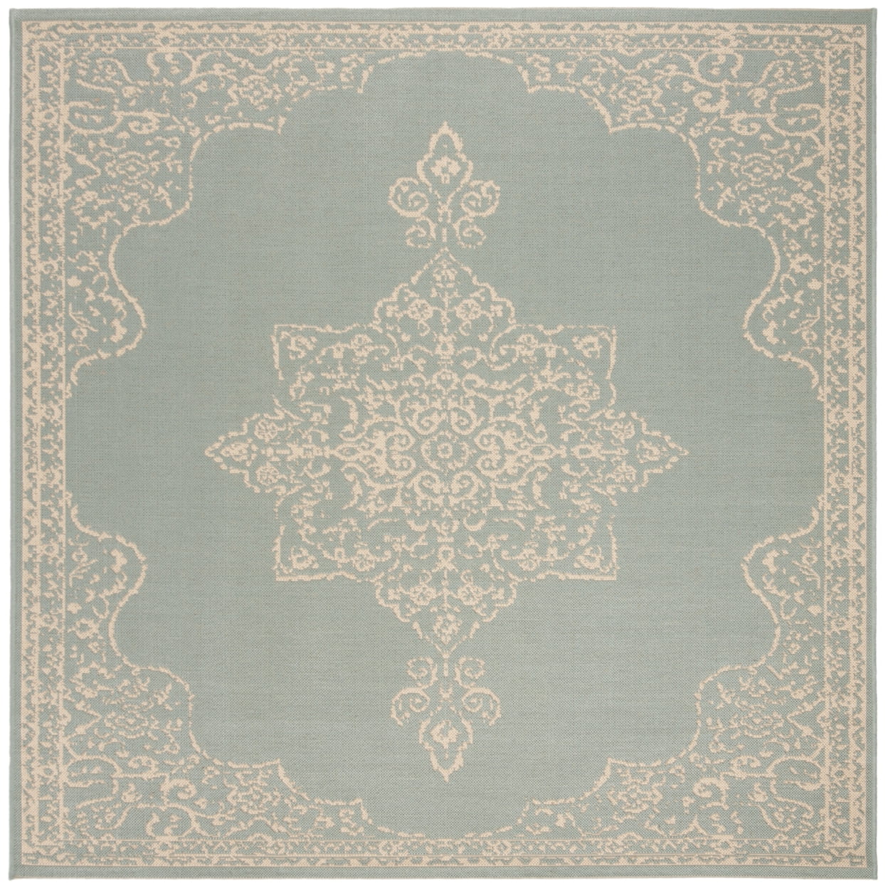 Cream and Aqua Square Non-slip Synthetic Area Rug
