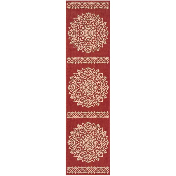 SAFAVIEH Beach House Lynette Medallion Indoor/Outdoor Runner Rug, Red/Creme, 2'2" x 6'