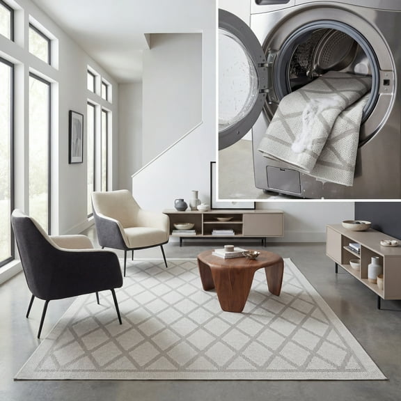 SAFAVIEH Machine Washable Rug Indoor/Outdoor Bermuda Collection - Indoor Outdoor BMU805A Bermuda Ivory / Light Grey Rug