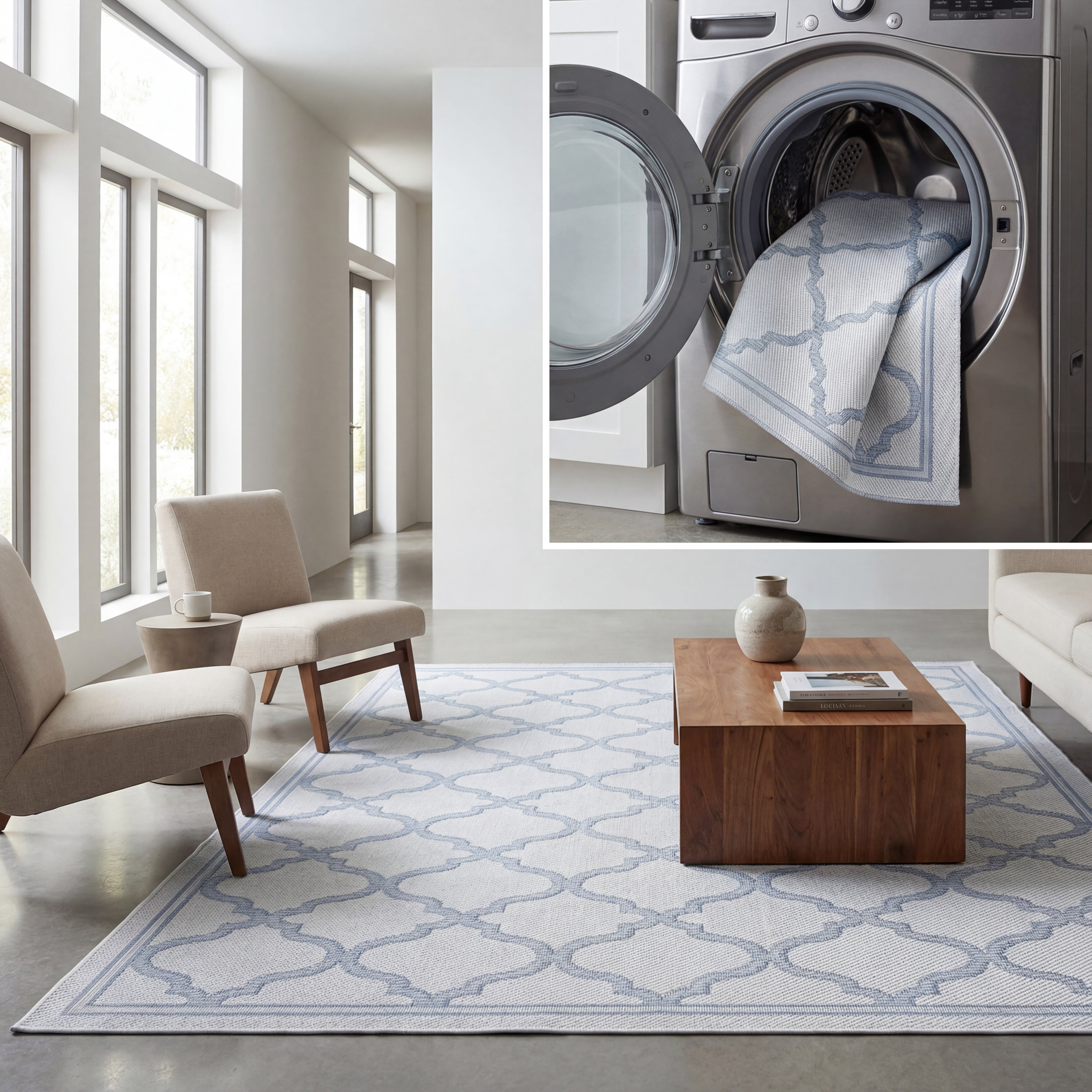 SAFAVIEH Machine Washable Rug Indoor/Outdoor Bermuda Collection - Indoor Outdoor BMU810D Bermuda Ivory / Light Blue Rug