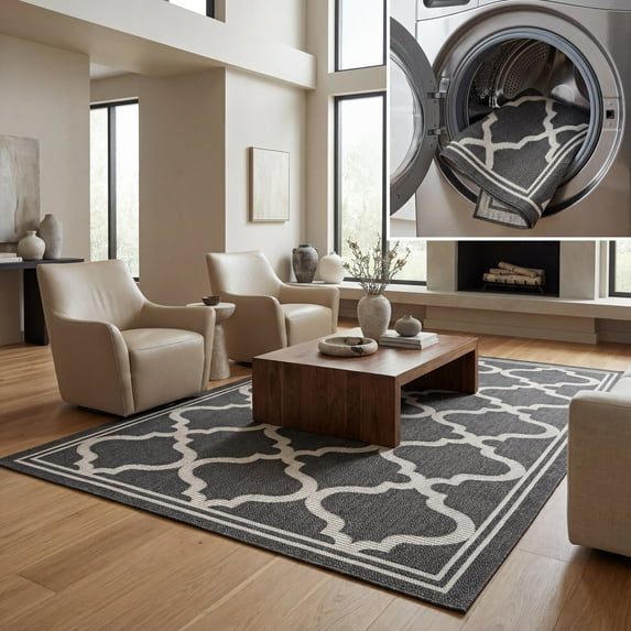 SAFAVIEH Machine Washable Rug Indoor/Outdoor Bermuda Collection - Indoor Outdoor BMU810Z Bermuda Charcoal / Ivory Rug