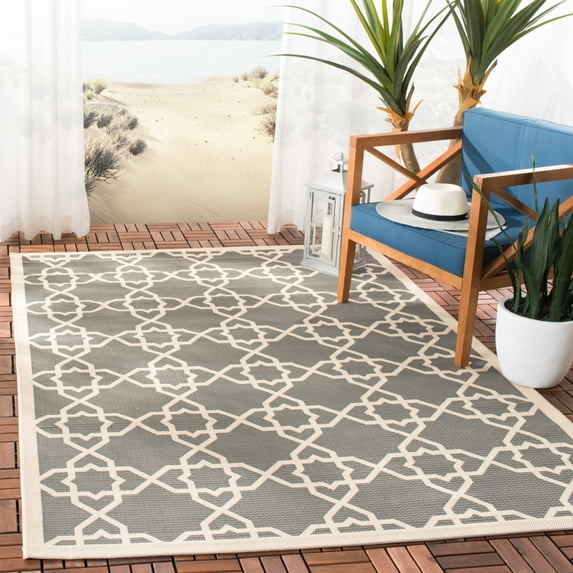 SAFAVIEH Indoor Outdoor CY6032-246 Courtyard Grey / Beige Rug