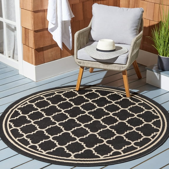 Safavieh Courtyard Alina Geometric Quatrefoil Indoor/Outdoor Area Rug, Black/Beige, 6'7" x 6'7" Round