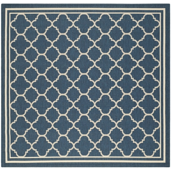 SAFAVIEH Courtyard Alina Geometric Quatrefoil Indoor/Outdoor Area Rug, Navy/Beige, 5'3" x 5'3" Square
