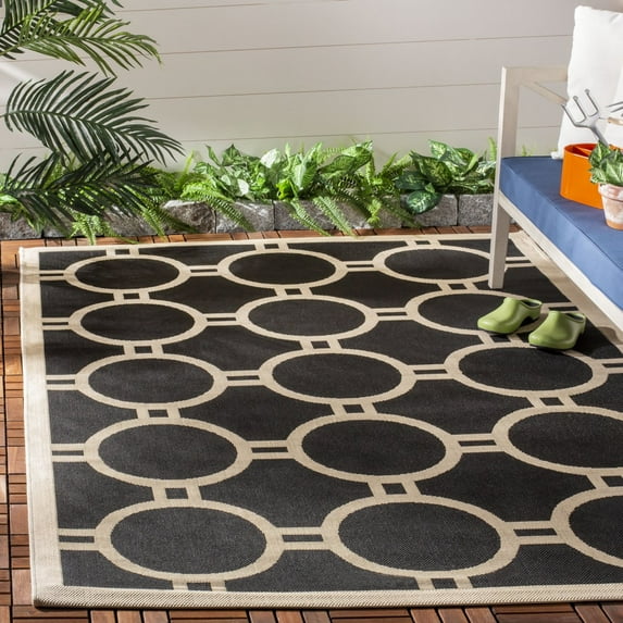 SAFAVIEH Indoor Outdoor CY6924-266 Courtyard Black / Beige Rug