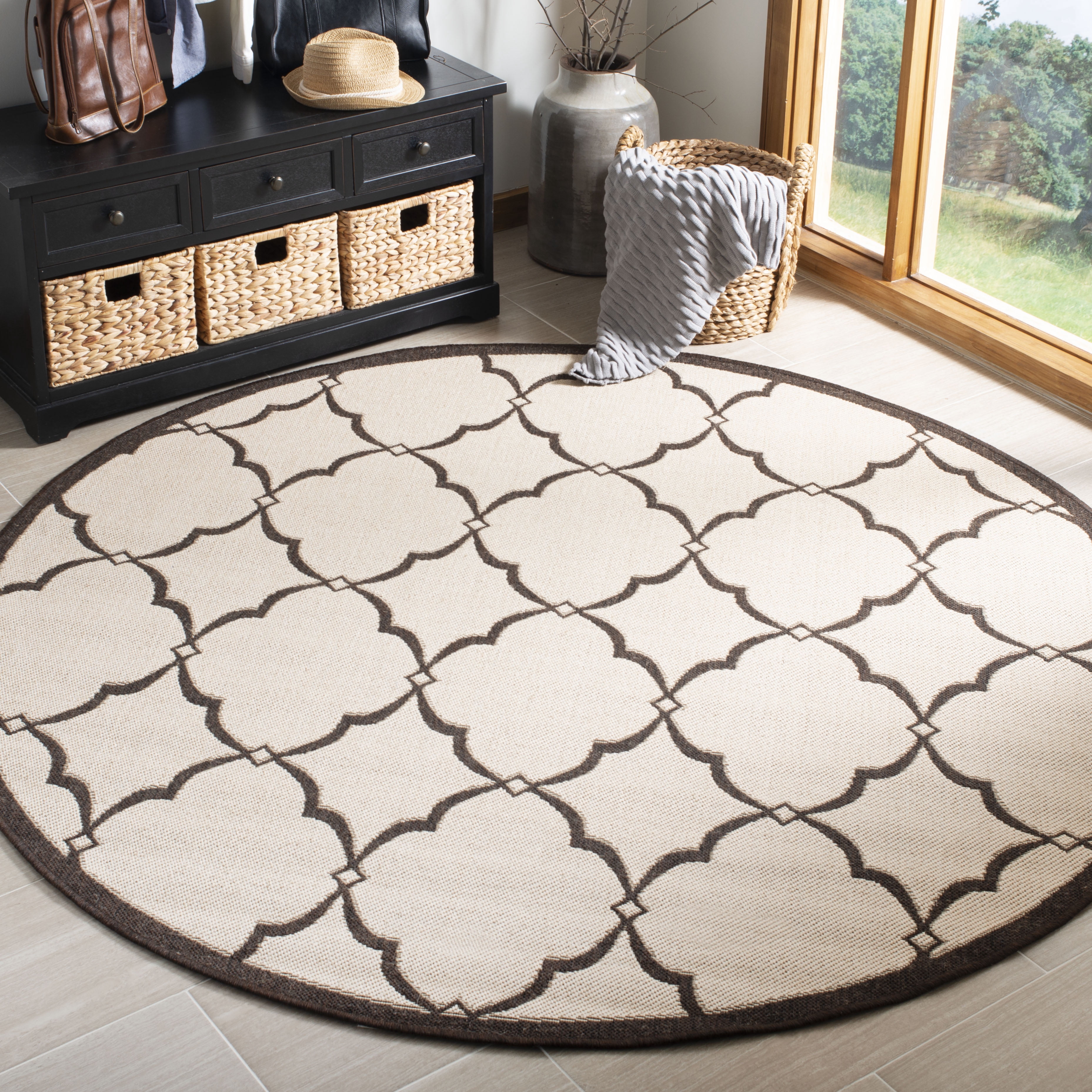 Safavieh Linden Ognena Geometric Indoor/Outdoor Area Rug, Natural/Brown, 6'7" x 6'7" Round