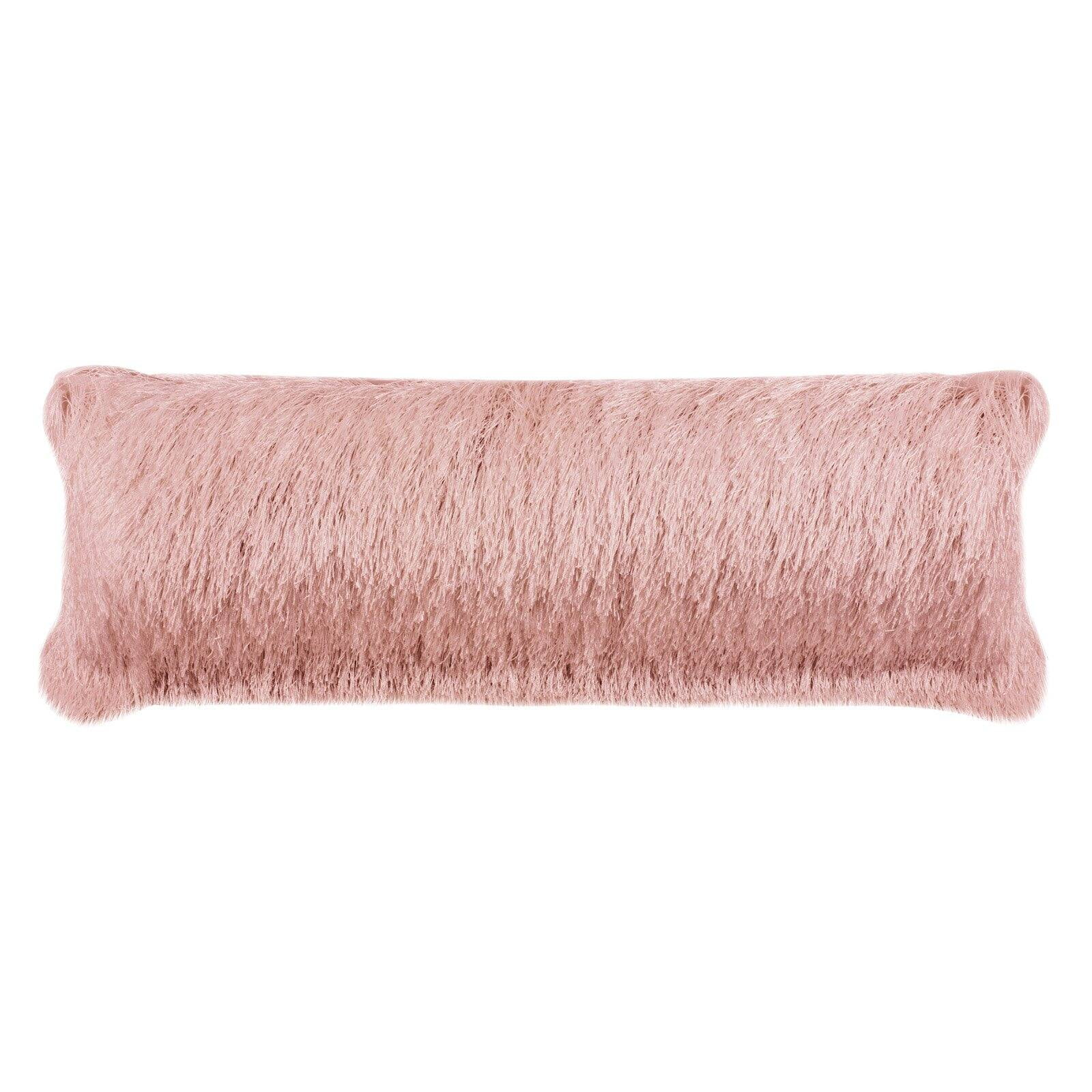 Blush Pink Shag Rectangular Throw Pillow