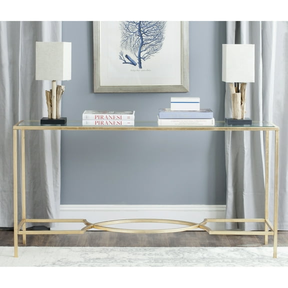 SAFAVIEH Inga Solid Classic Geo Legs Console Table, Gold/Glass
