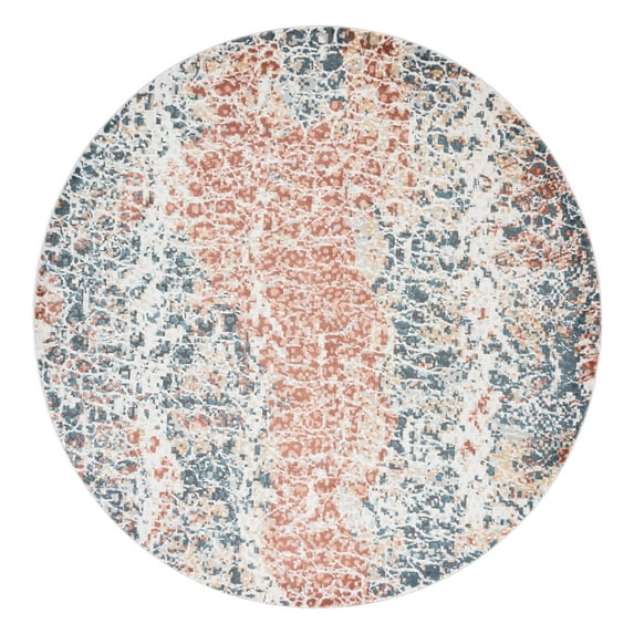 SAFAVIEH Invista Goran Abstract Area Rug, Navy/Rust, 6'7" x 6'7" Round