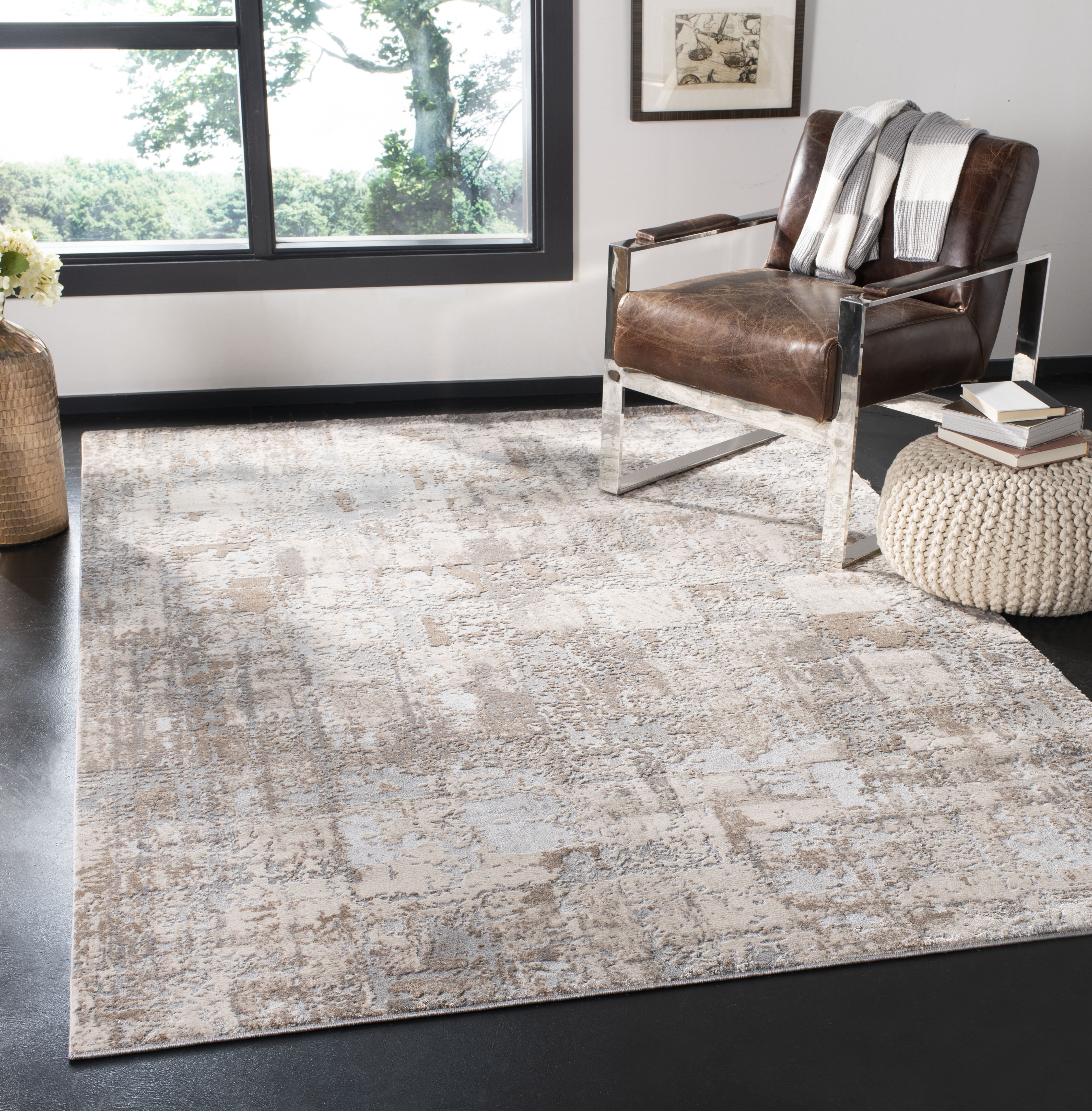 Gray and Beige Abstract 8' x 10' Synthetic Area Rug