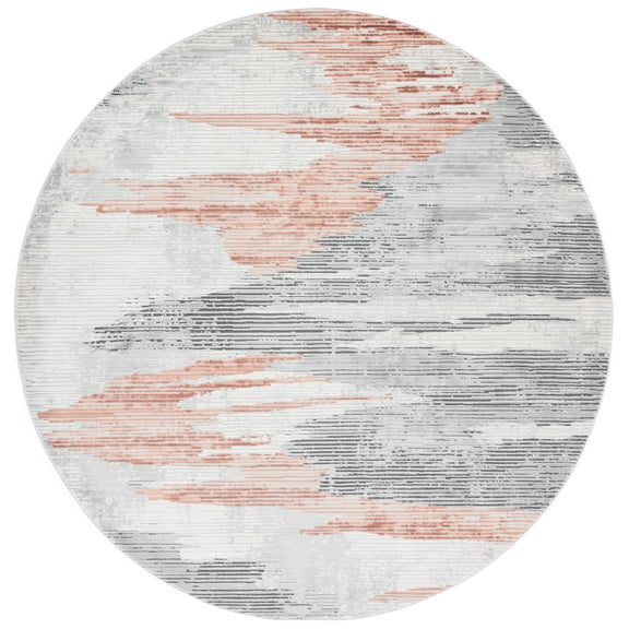 SAFAVIEH Invista Searlait Abstract Area Rug, Light Grey/Rust, 6'7" x 6'7" Round