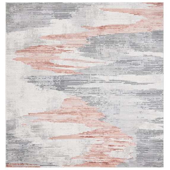 SAFAVIEH Invista Searlait Abstract Area Rug, Light Grey/Rust, 6'7" x 6'7" Square
