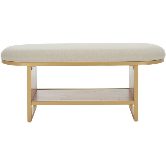 SAFAVIEH Iona Open Shelf Bench with Cushion, Cream/Walnut