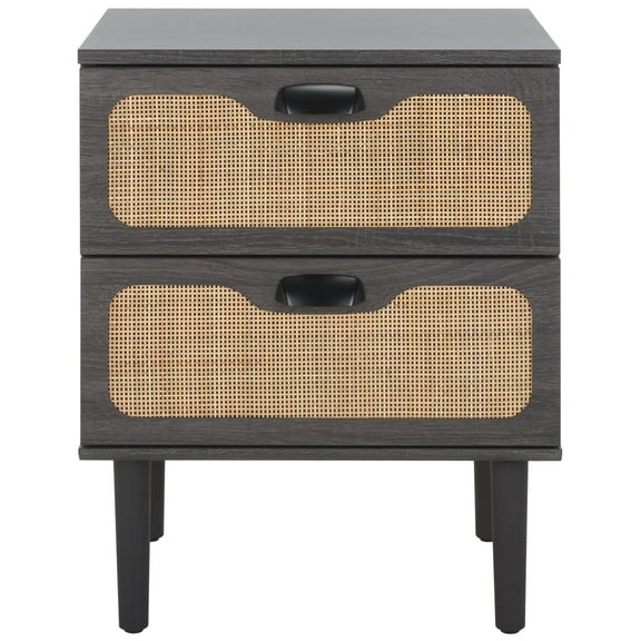 SAFAVIEH Irelia 2 Drawer Nightstand, Distressed Black (18.9 in. W x 15.6 in. D x 24.4 in. H)