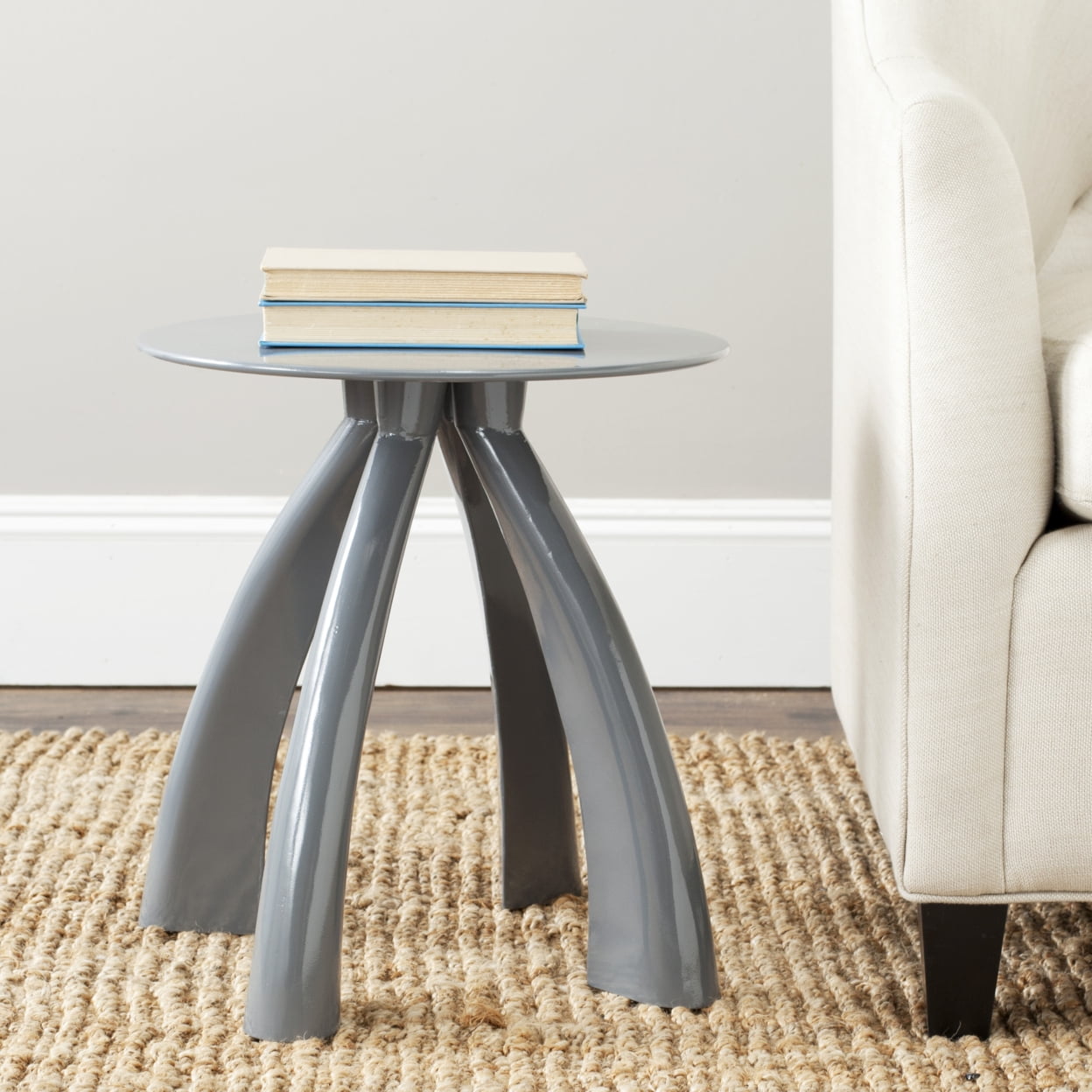 Warm Grey Iron Sculptural Accent Stool