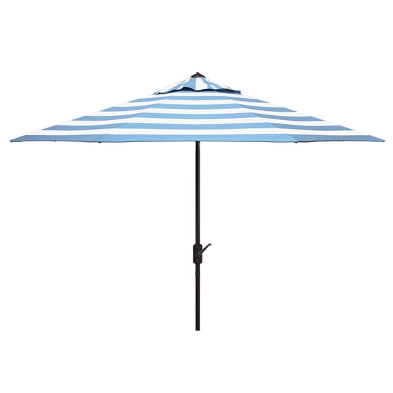 SAFAVIEH Iris 9' Market Auto Tilt Patio Umbrella, Baby Blue/White