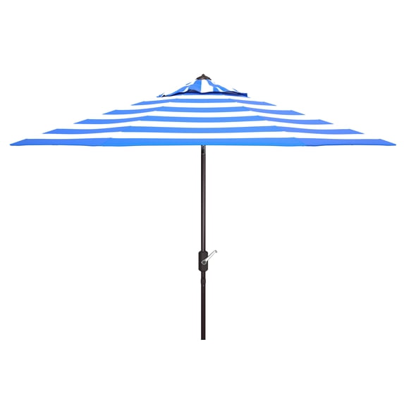 SAFAVIEH Iris 9' Market Auto Tilt Patio Umbrella, Pacific Blue Stripe
