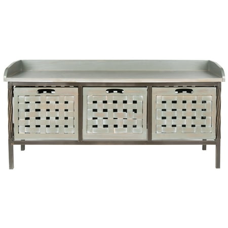 SAFAVIEH Isaac Rustic 3 Drawer Wooden Storage Bench, French Grey
