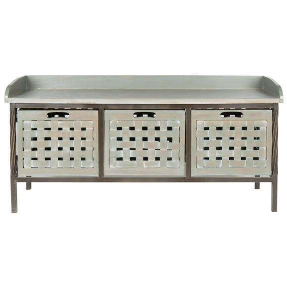 SAFAVIEH Isaac Rustic 3 Drawer Wooden Storage Bench, French Grey