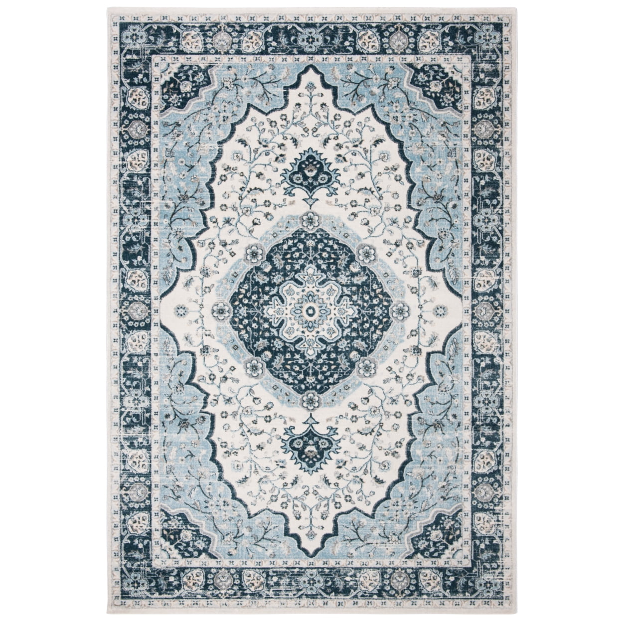 Isabella Cream and Light Blue Hand-Knotted Synthetic Area Rug 3'x5'