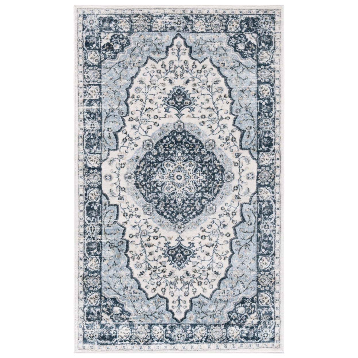 Isabella Cream and Light Blue Hand-Knotted Synthetic Area Rug 3'x5'