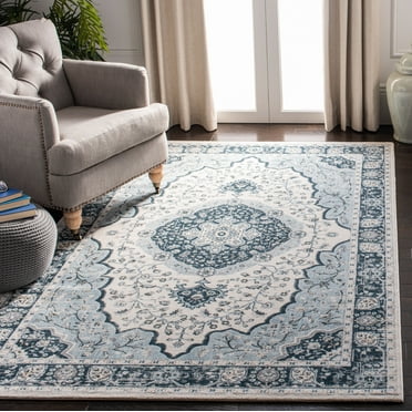 SAFAVIEH Isabella Cennetig Floral Bordered Area Rug, Cream/Light Blue, 5'3" x 7'6"